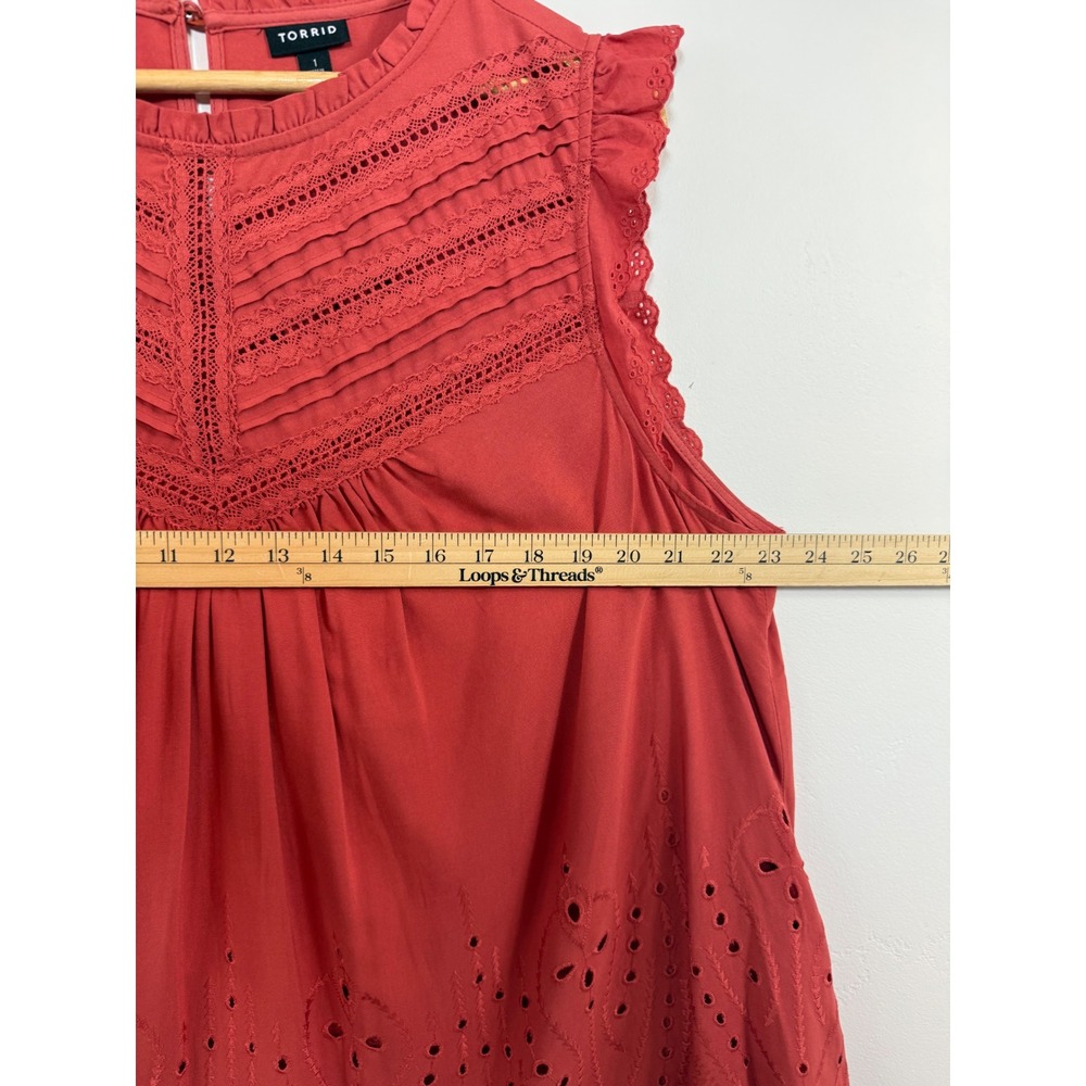 Torrid Lace Eyelet Blouse Sleeveless Top Rust Red Boho Cottagecore Plus Size 1X - Picture 9 of 11